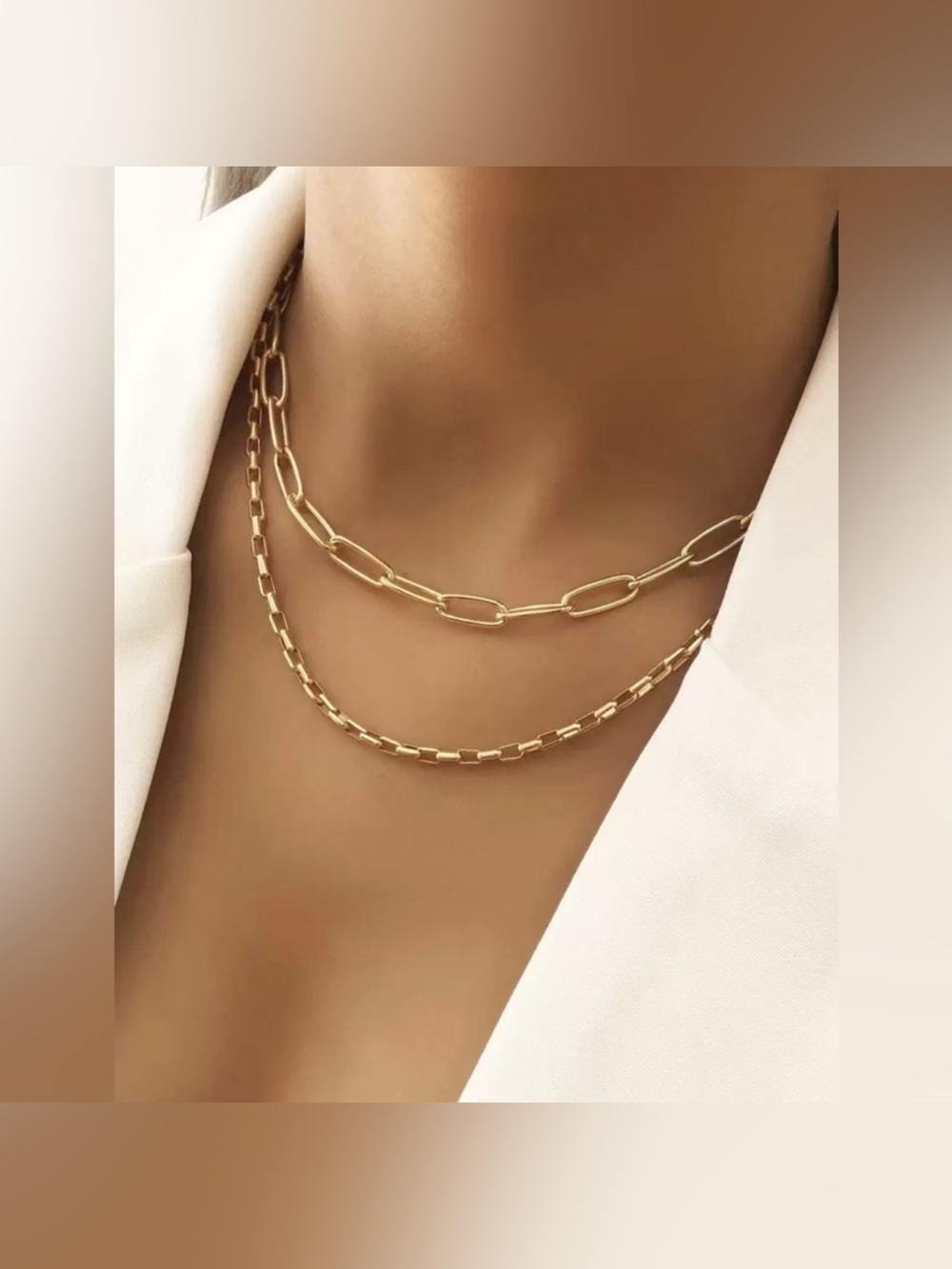 Gold 2pc Chain Necklace Set